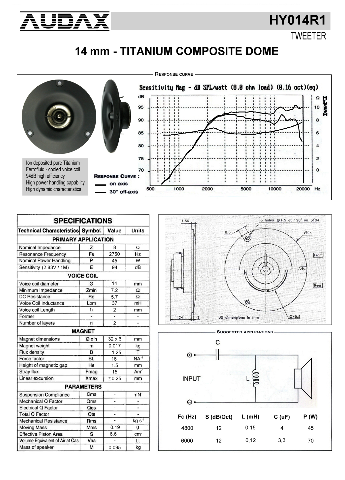 Haut parleur audax 16ohms 165mm